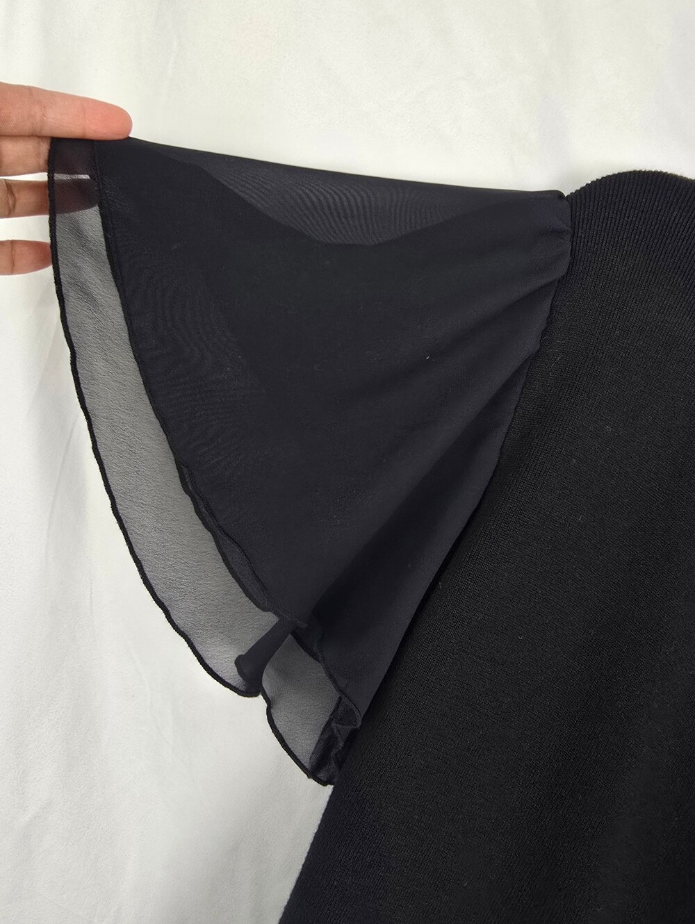 Evan Picone Knit Black Flared Sleeve Faux Wrap Minimalist Top sz XL NWT - Picture 4 of 7